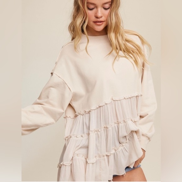 Champagne! Champagne 🍾 Color Sweatshirt & Gauzy Top - Picture 5 of 6